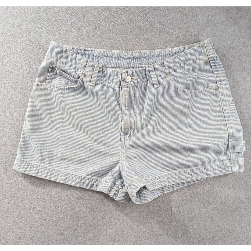 Vintage Levis Utility Shorts Womens 14 Blue Stripe Denim Carpenter Workwear 90s